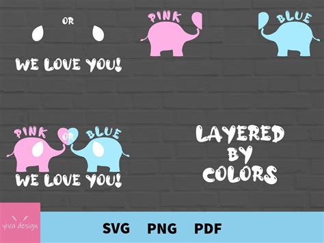 Pink Or Blue We Love You Svg Png Clipart Baby Elephant Etsy