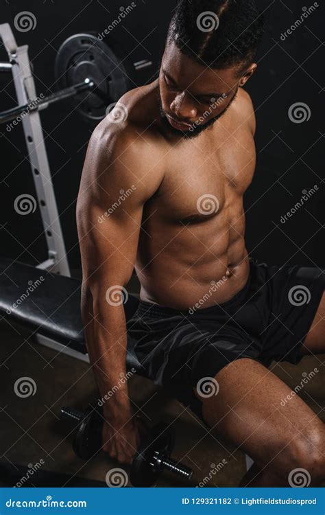 High Angle View Of Muscular Shirtless African American Man Stock Photo