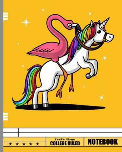 Flamingo Bird Riding Unicorn Magical Rainbow Notebook Flamingos