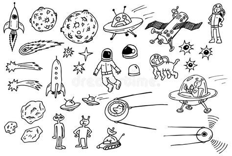 Outer Space Doodle Sketch Set Stock Vector Illustration Of Happy