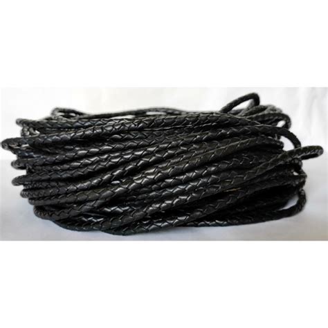 Genuine Round Braided Leather Cord Mm Black