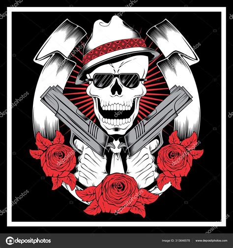 Gangster Skull With Guns