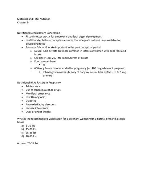 CH.9 Maternal and Fetal Nutrition