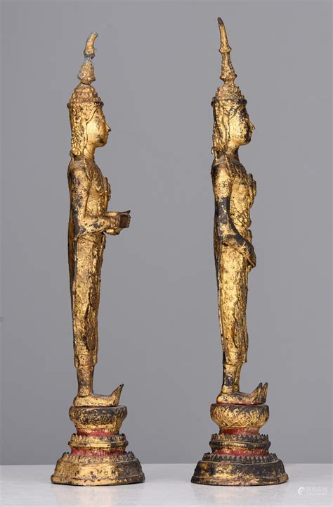 Bidlive A Set Of Two Gilt Bronze Thai Rattanakosin Figures Of