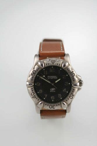 Fossil Montre Homme Noir Acier Inoxydable Argent Cuir Marron 50m Quartz