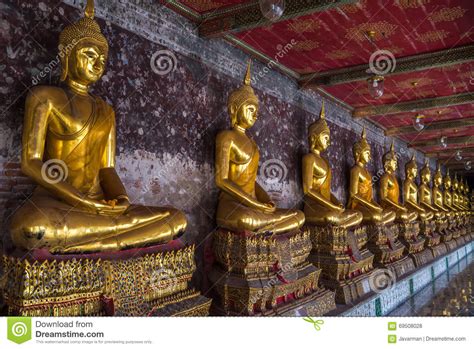 Golden Buddhas In Wat Suthat Bangkok Stock Photo Image Of Buddhist