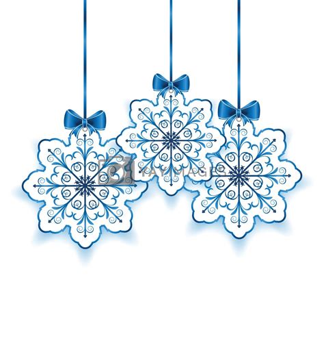 Set Christmas Paper Snowflakes With Bow Isolated On White Backgr By