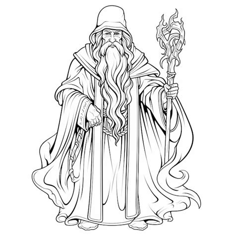 Premium Photo | A drawing of a wizard holding a staff and a staff ...