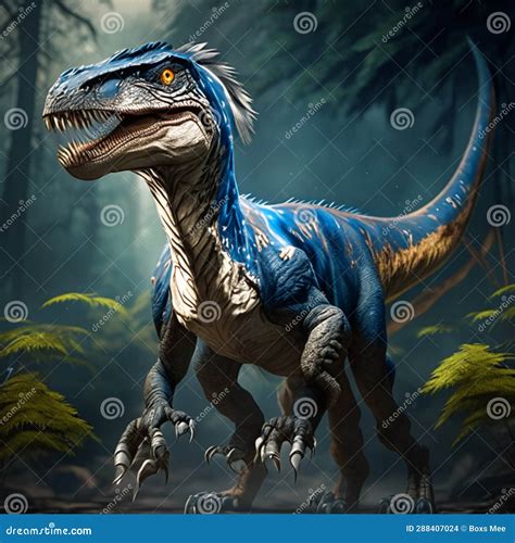 Dinosaur In The Forest Digital Painting 3D Rendering Stock