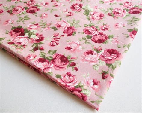 Vintage Rose Cotton Fabric Pink Rose In The Garden Wedding Spring