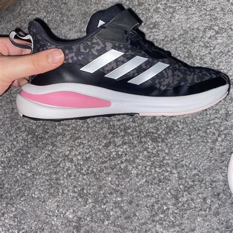 Adidas black with pink girls shoe size one and a half - Depop