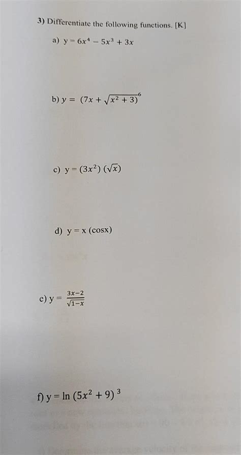 Solved Differentiate The Following Functions