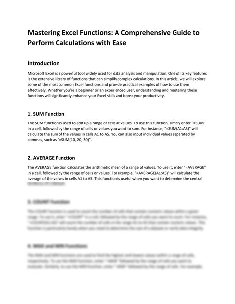 Solution Mastering Excel Functions A Comprehensive Guide To Perform Calculations With Ease