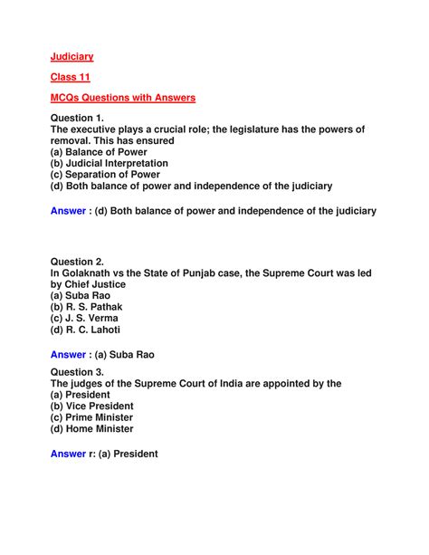 Th Political Science Revision Notes Judiciary Class Mcqs