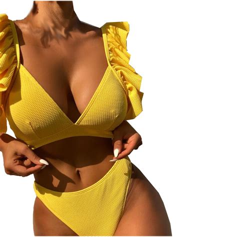 Ersazi Womens Bathing Suits Women S Solid Color Split Bikini Ruffles