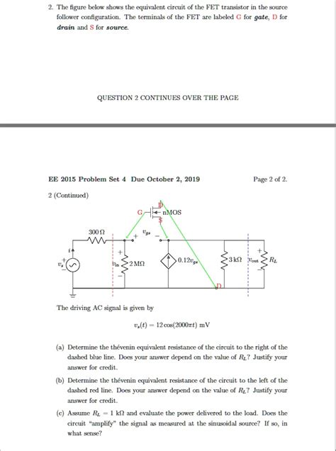 Solved The Figure Below Shows The Equivalent Circuit Of The Fet Transistor In The Source