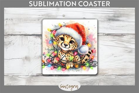 Christmas Cheetah V4 Entangled In Lights Square Coaster Subl