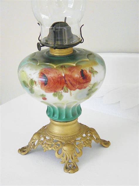 Victorian Floral Parlor Oil Lamp Milk Glass Etsy Oil Lamps Antique Oil Lamps Oil Lantern