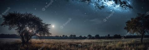 Premium Photo | A starry night sky with a full moon casting its soft ...