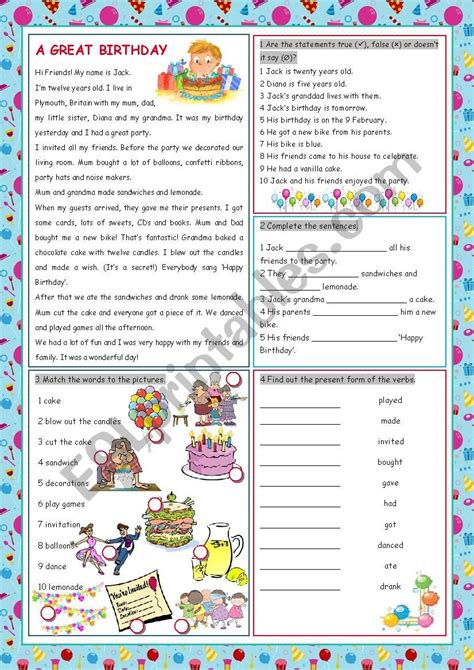 A Great Birthday Party Time Reading Esl Worksheet By Kissnetothedit