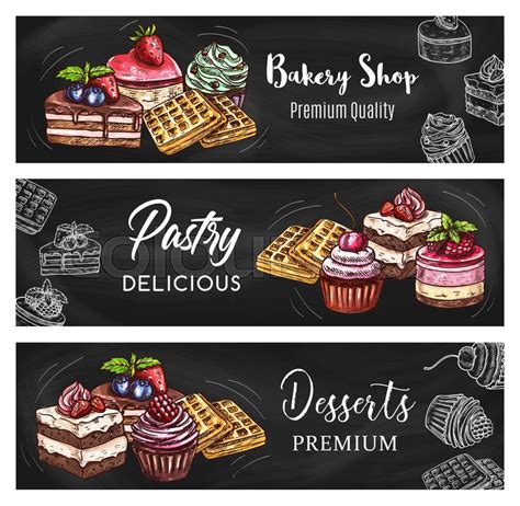 Pastry Dessert Blackboard Banners With Stock Vector Colourbox