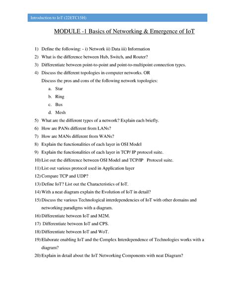 Io T Module 1 Question Bank Introduction To IoT 22ETC15H MODULE 1