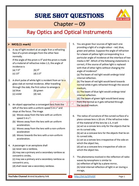 Question Chap 9 Ray Optics Optical Instruments Pdf Optics