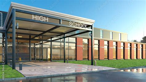 High school entrance facade. 3d illustration Stock Illustration | Adobe ...