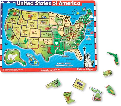 Melissa And Doug Usa Map Sound Puzzle Wooden Puzzle With Sound Effects 40 Pcs