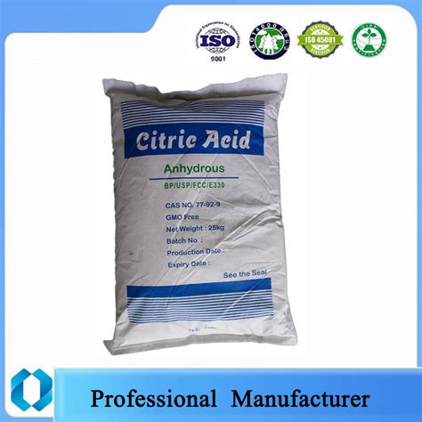 Food Grade White Crystalline Powder Citric Acid Anhydrous As Acidity