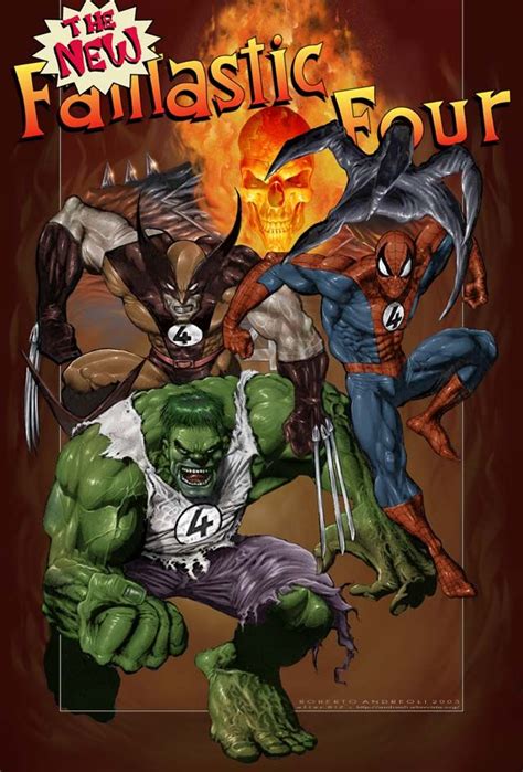 the fantastic four hulk, spiderman, wolverine and ghost rider | Marvel spiderman art, Marvel ...