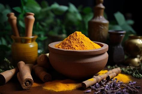 Premium Ai Image A Bowl Of Orange Turmeric Sits On A Table With