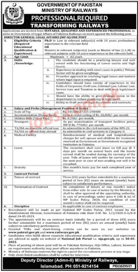 Ministry Of Railways Islamabad Jobs For Director General Legal