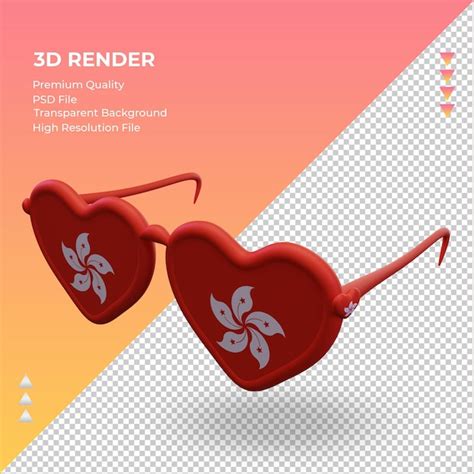 Premium Psd D Sunglasses Love Hongkong Flag Rendering Right View