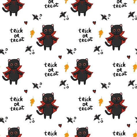 Halloween Kawaii Cat With Costume Vector Seamless Pattern