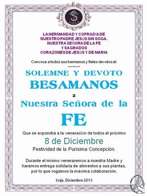 Provincia Hoy Solemne Y Devoto Besamanos A Ntra Sra De La Fe Hdad