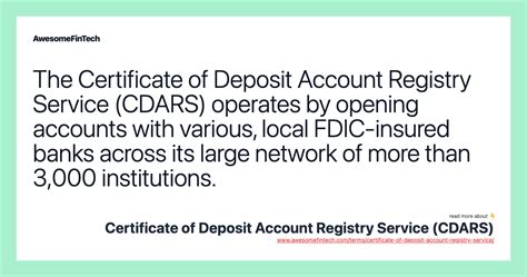 Certificate Of Deposit Account Registry Service Cdars