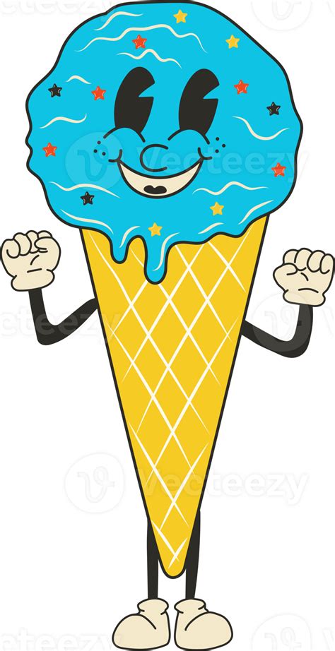 Cute Cartoon Ice Cream Character Happy And Cheerful Emotions Old