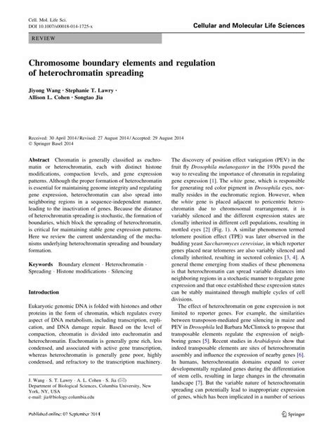 Pdf Chromosome Boundary Elements And Regulation Of Jia Biology