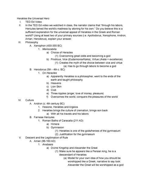 Herakles Lecture Notes Herakles The Universal Hero I TED Ed Video II
