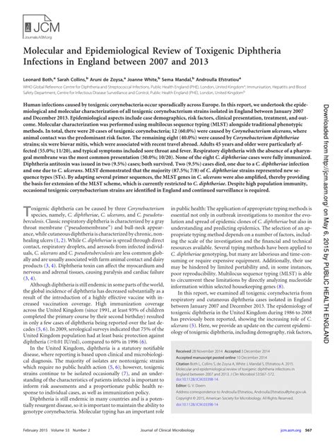 Pdf Molecular And Epidemiological Review Of Toxigenic Diphtheria