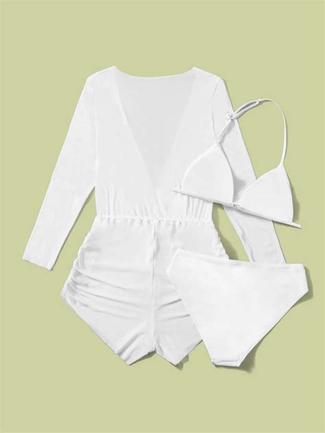 Teen Girls Plain Bikini Set With Cover Up Summer Beach SHEIN