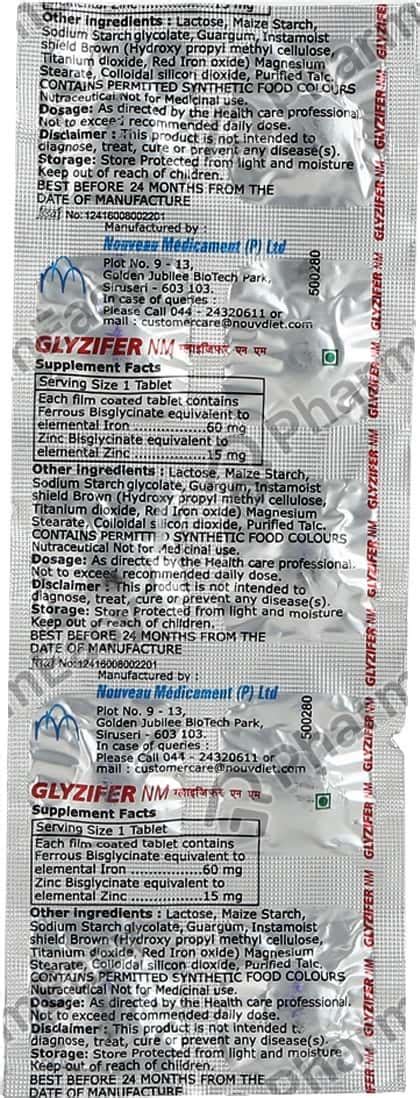 Glyzifer Nm Strip Of 10 Tablets Uses Side Effects Price And Dosage