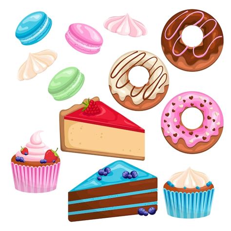 Panadería dulce conjunto de deliciosos dulces y pasteles Vector Premium