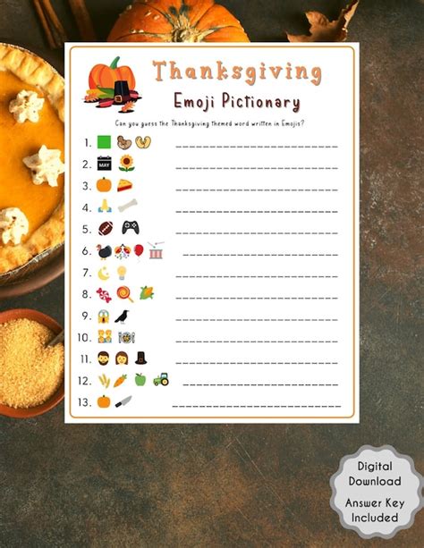 Thanksgiving Emoji Pictionary Game Turkey Day Printable Etsy