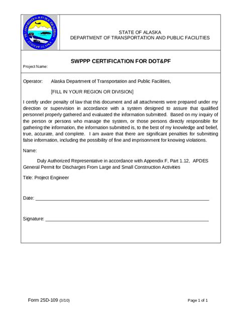 Swppp Certification For Dot Pf Dot Alaska Doc Template Pdffiller