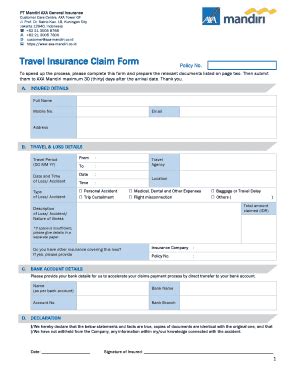 Travel Insurance Claim Form Axa Mandiri Fill Out And Sign Printable