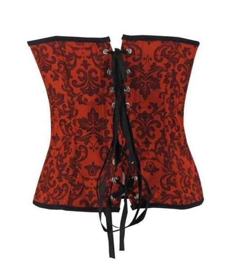 Red Jacquard Corset With Black Trim Discreet Tiger