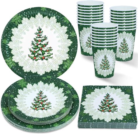 Zvk Christmas Tree Party Paper Plates Napkins And Cups Pack Of Green