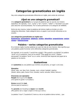 Categor As Gramaticales En Ingl S Docx